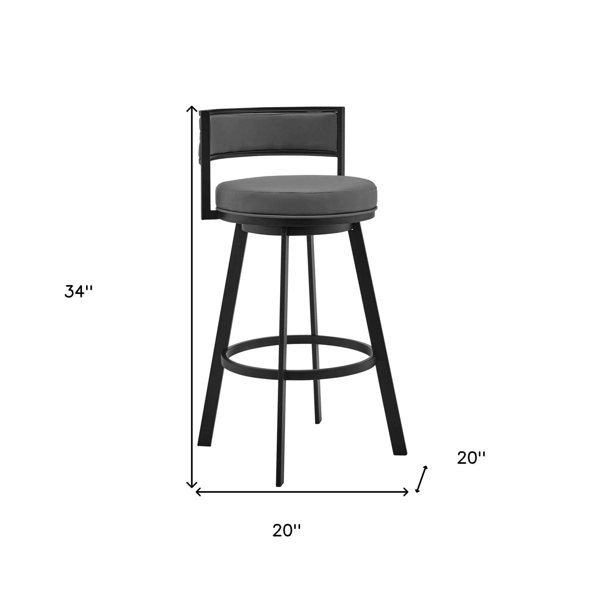 34" Gray And Black Faux Leather And Iron Swivel Low Back Counter Height Bar Chair With Footrest By Homeroots - Image 9