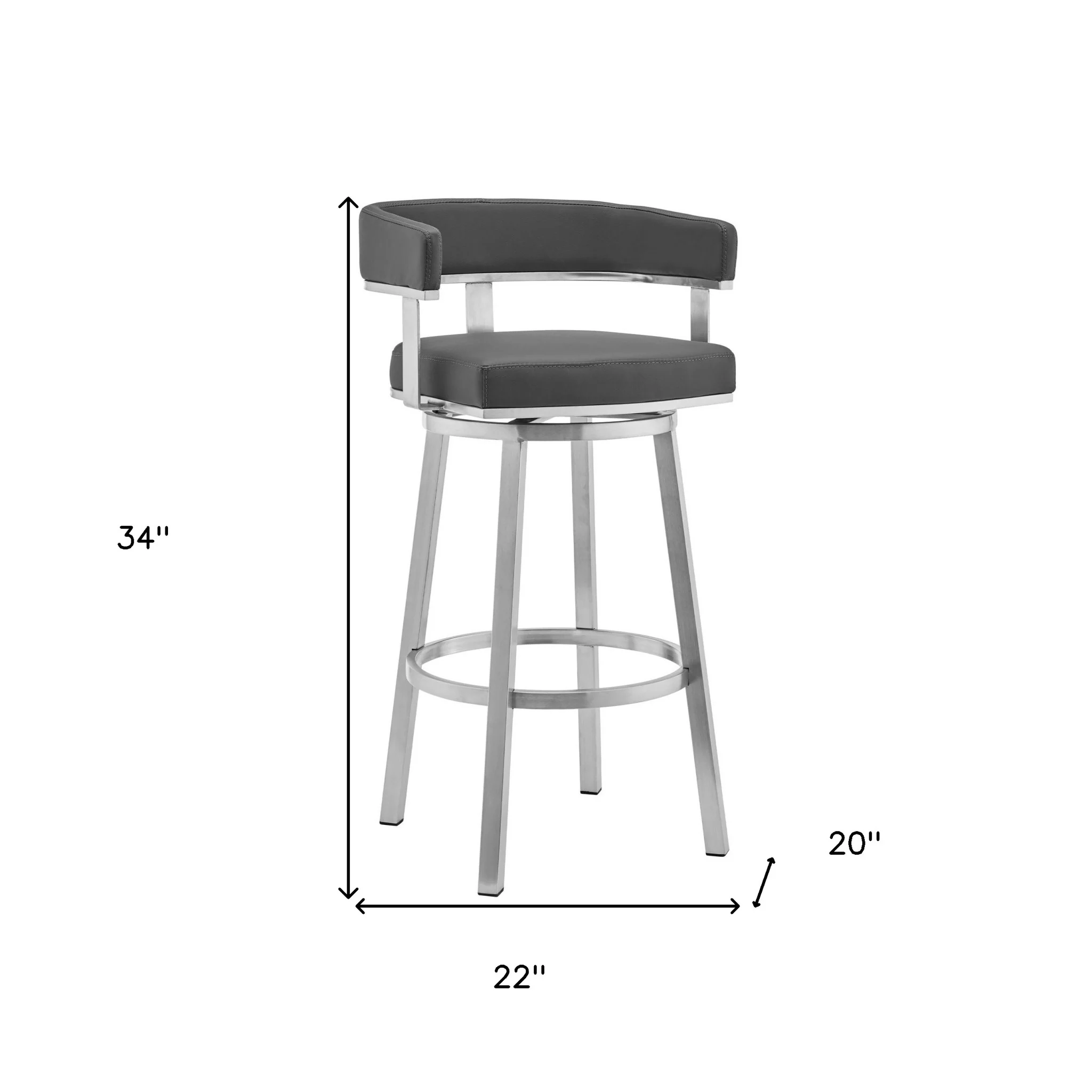 34" Gray And Silver Faux Leather And Iron Swivel Low Back Counter Height Bar Chair With Footrest By Homeroots - Image 9