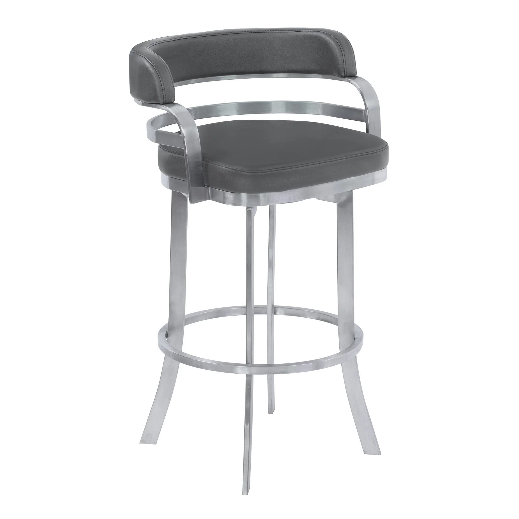 34" Gray And Silver Faux Leather Swivel Low Back Counter Height Bar Chair With Footrest By Homeroots - Image 2
