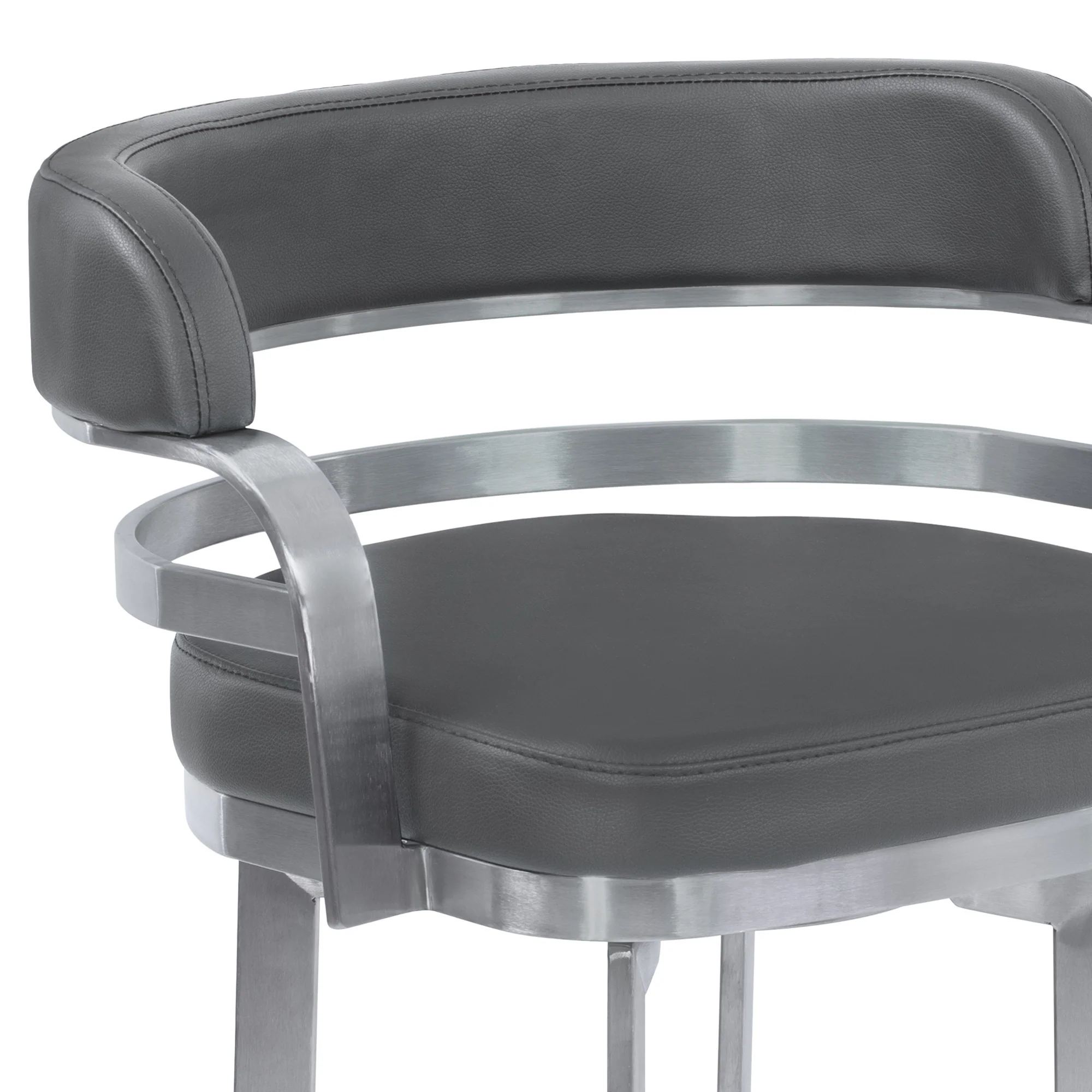 34" Gray And Silver Faux Leather Swivel Low Back Counter Height Bar Chair With Footrest By Homeroots - Image 6