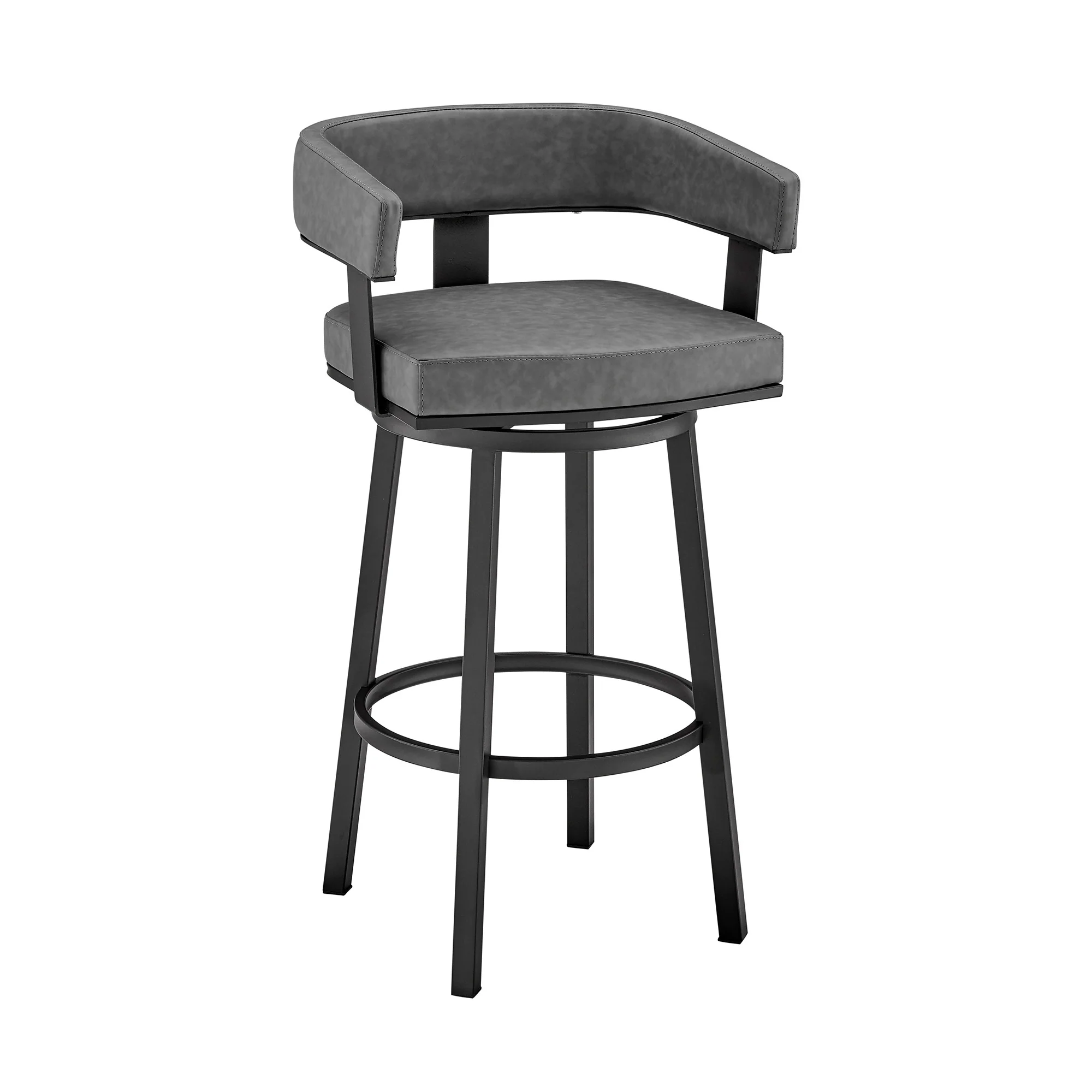 34" Gray Faux Leather And Iron Swivel Low Back Counter Height Bar Chair By Homeroots - Image 2