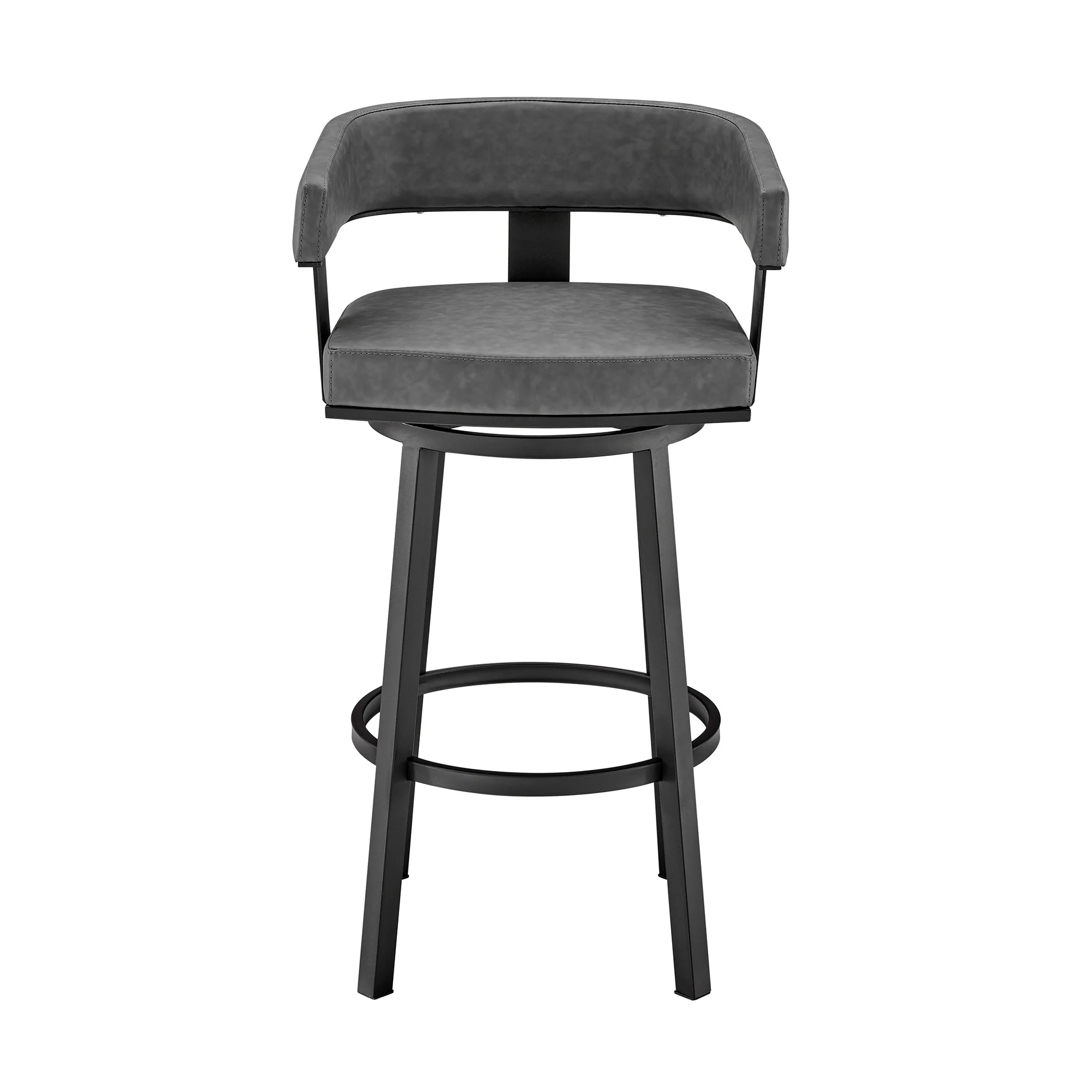 34" Gray Faux Leather And Iron Swivel Low Back Counter Height Bar Chair By Homeroots - Image 3