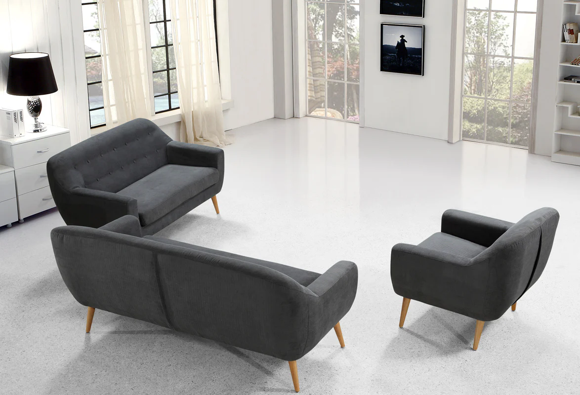 34" Grey Fabric Foam and Wood Sofa Set By Homeroots - Image 3