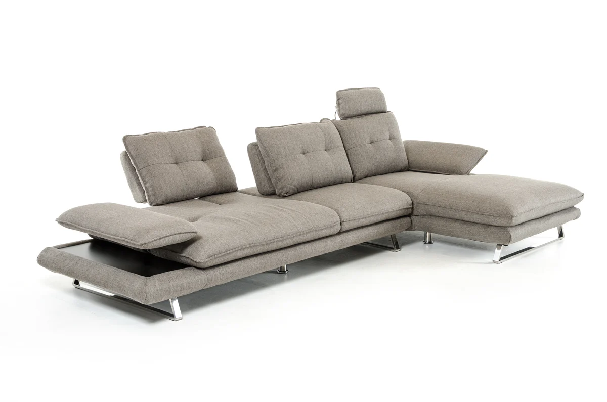 34" Grey Fabric Foam Wood and Steel Sectional Sofa By Homeroots - Image 4