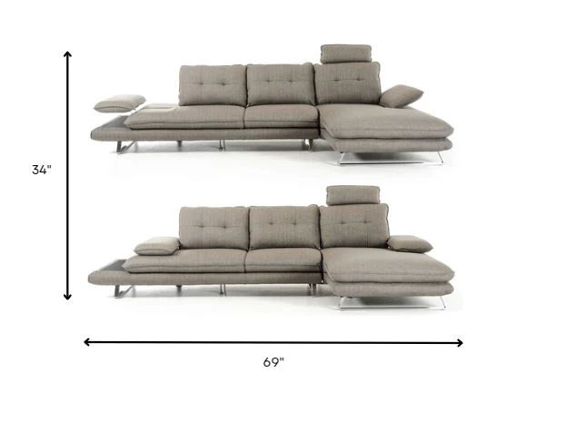 34" Grey Fabric Foam Wood and Steel Sectional Sofa By Homeroots - Image 6