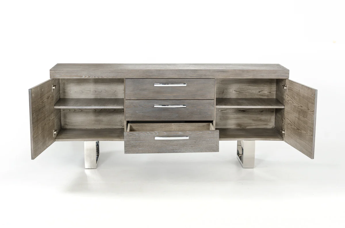 34' Grey Veneer And Steel Buffet With 3 Drawers And 2 Doors By Homeroots - Image 3
