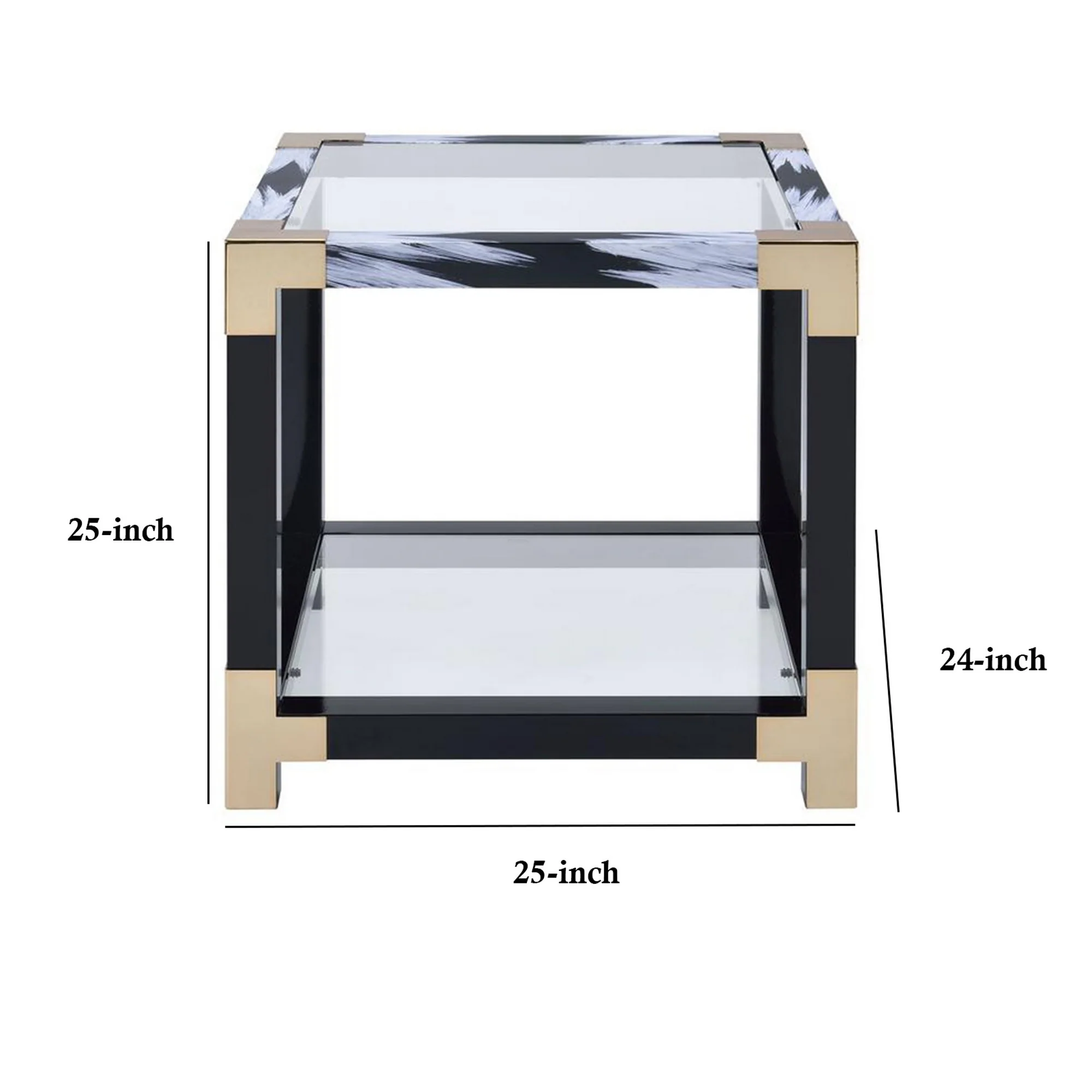 34 Inch Glass Top Rectangular Metal End Table, Black By Benzara - Image 2
