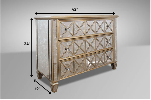 34' Mirrored Glass And Mdf Dresser With 3 Drawers By Homeroots - Image 2