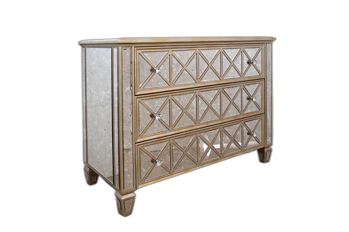 34' Mirrored Glass And Mdf Dresser With 3 Drawers By Homeroots - Image 3