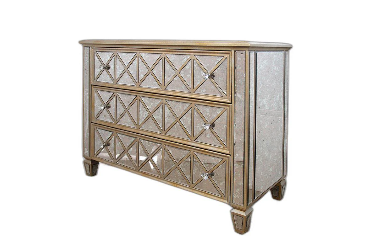 34' Mirrored Glass And Mdf Dresser With 3 Drawers By Homeroots - Image 4