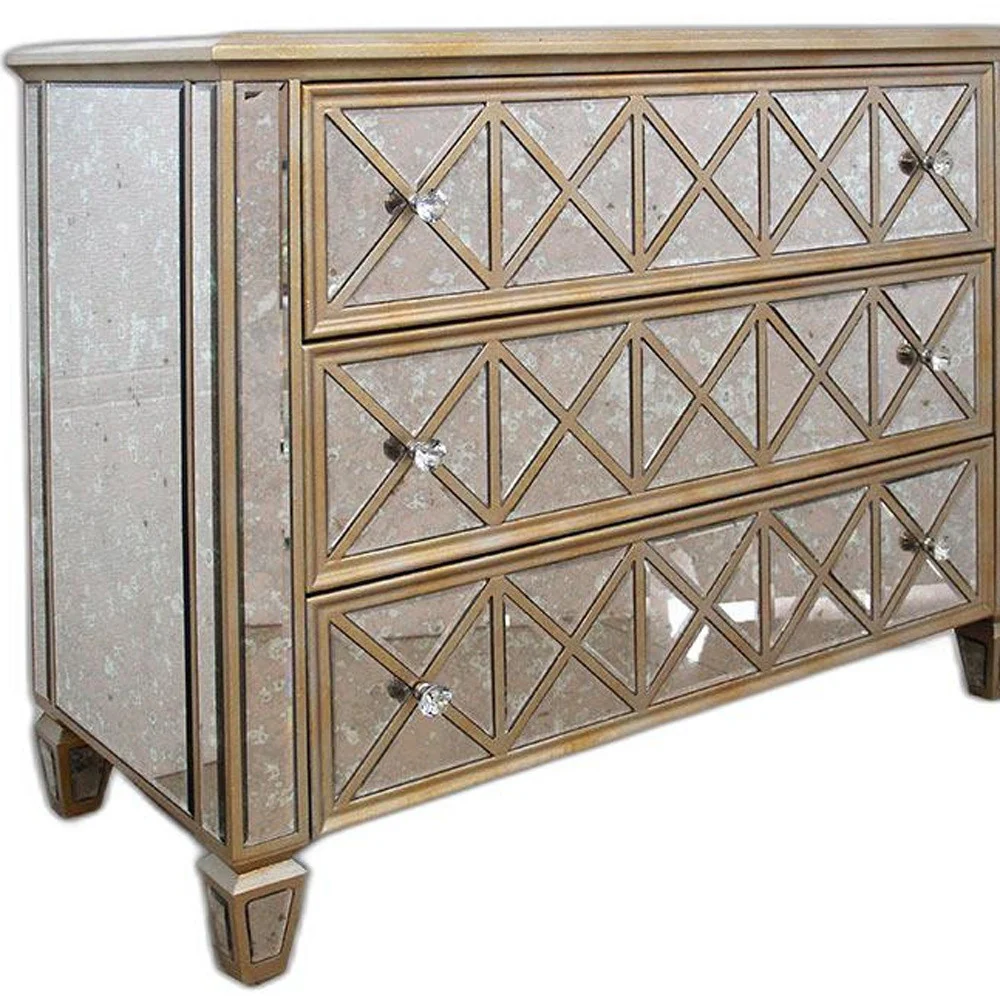 34' Mirrored Glass And Mdf Dresser With 3 Drawers By Homeroots - Image 5