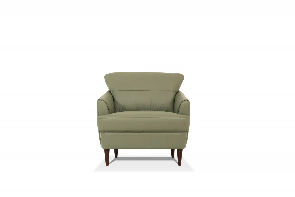 34" Moss Green Genuine Leather And Black Arm Chair By Homeroots - Image 2