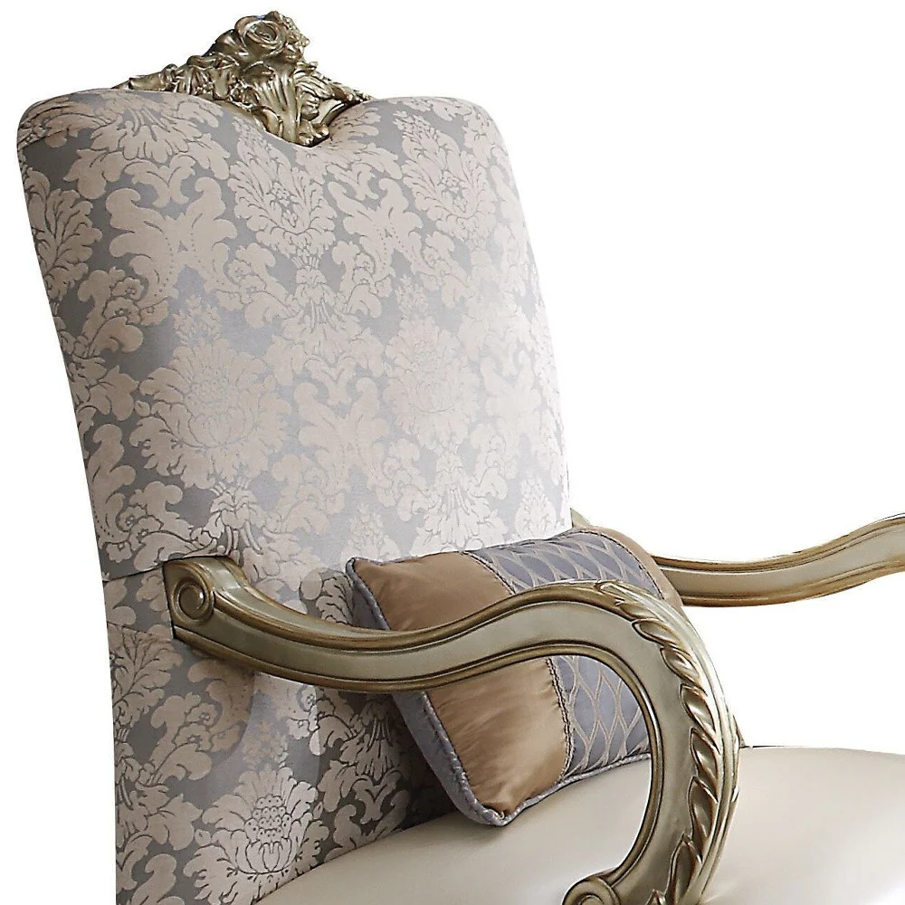 34" Pearl and Gold Faux Leather Damask Arm Chair By Homeroots - Image 3
