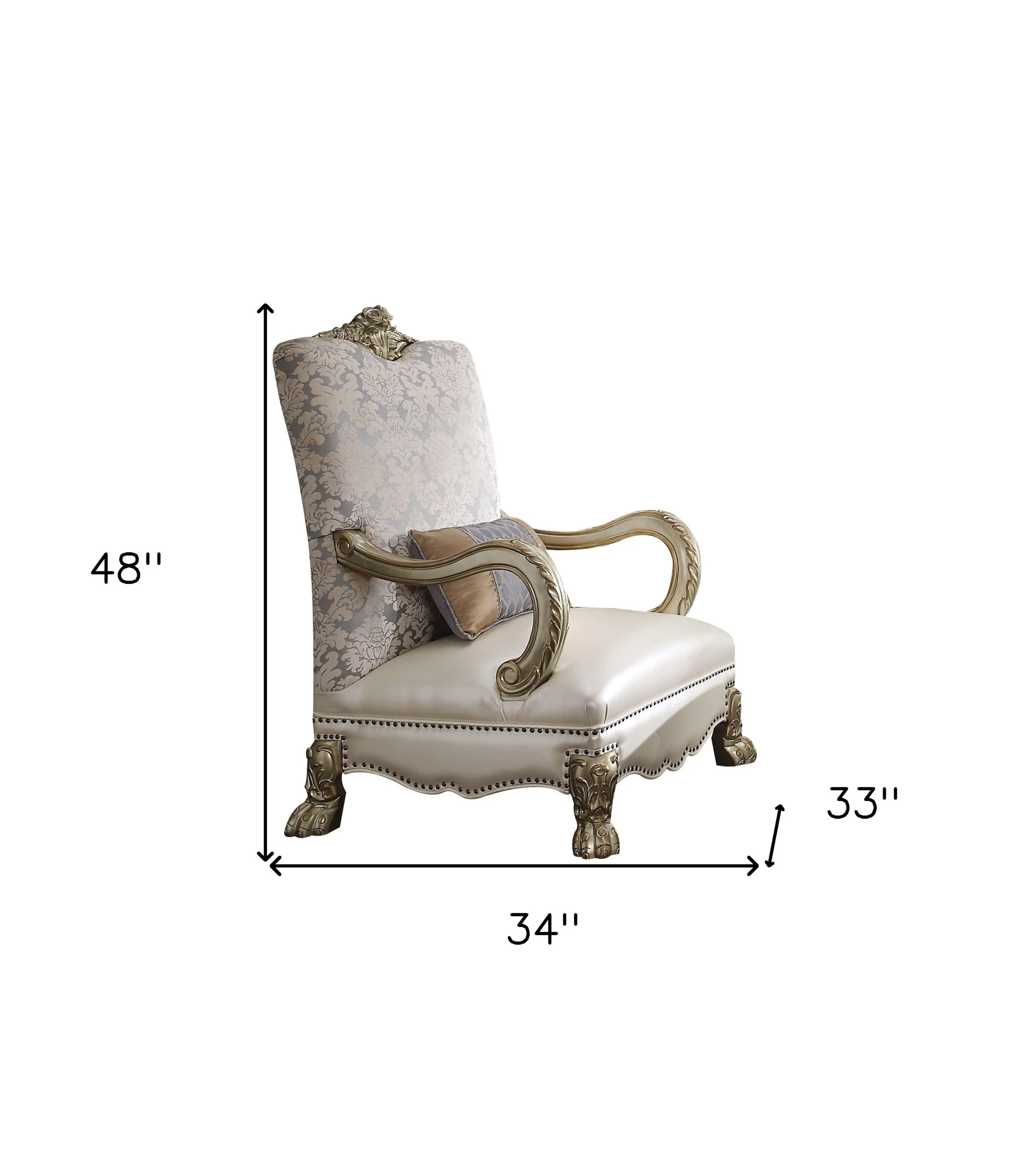 34" Pearl and Gold Faux Leather Damask Arm Chair By Homeroots - Image 5