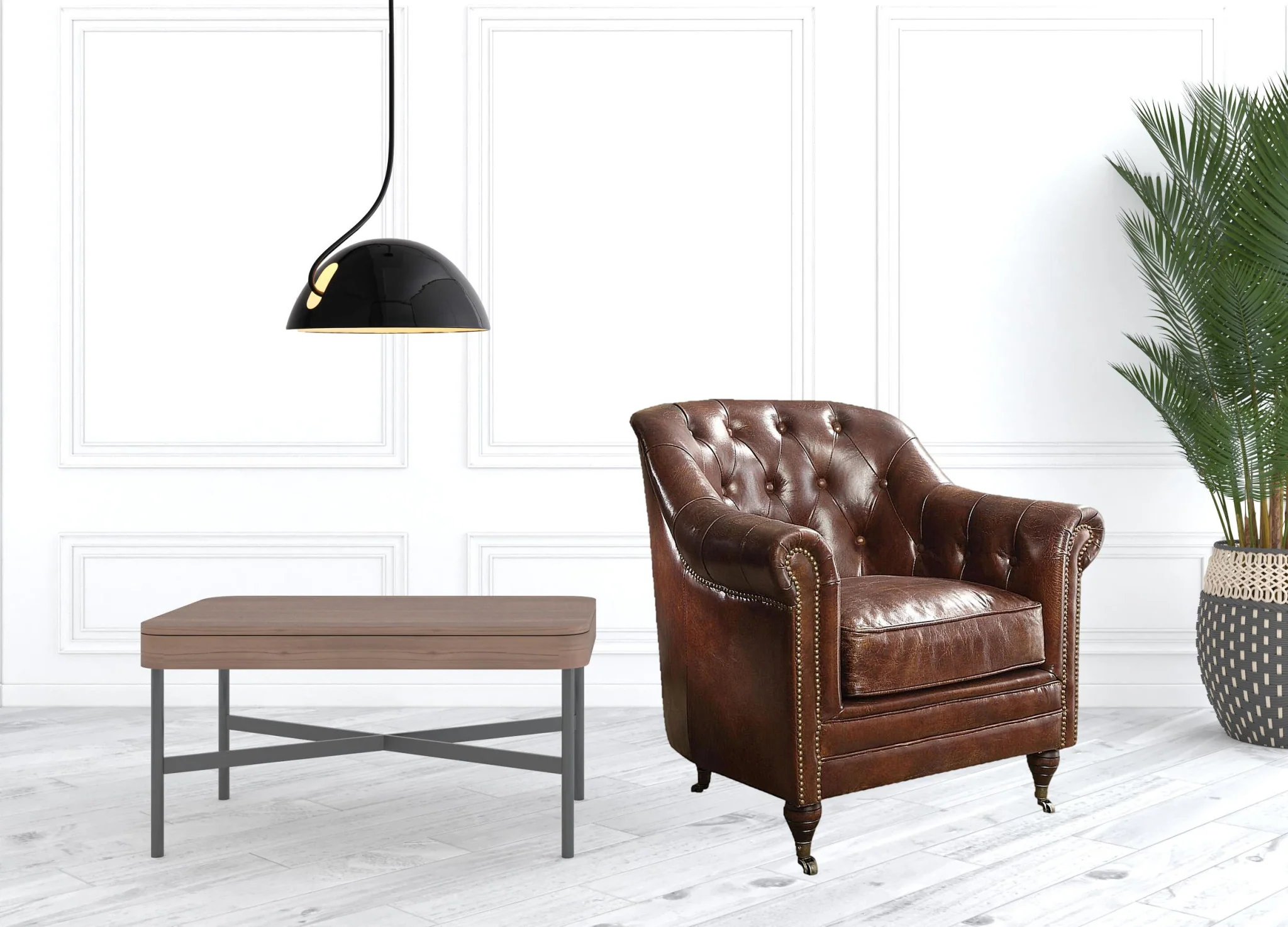 34" Top Grain Leather And Brown Tufted Chesterfield Chair By Homeroots - Image 2