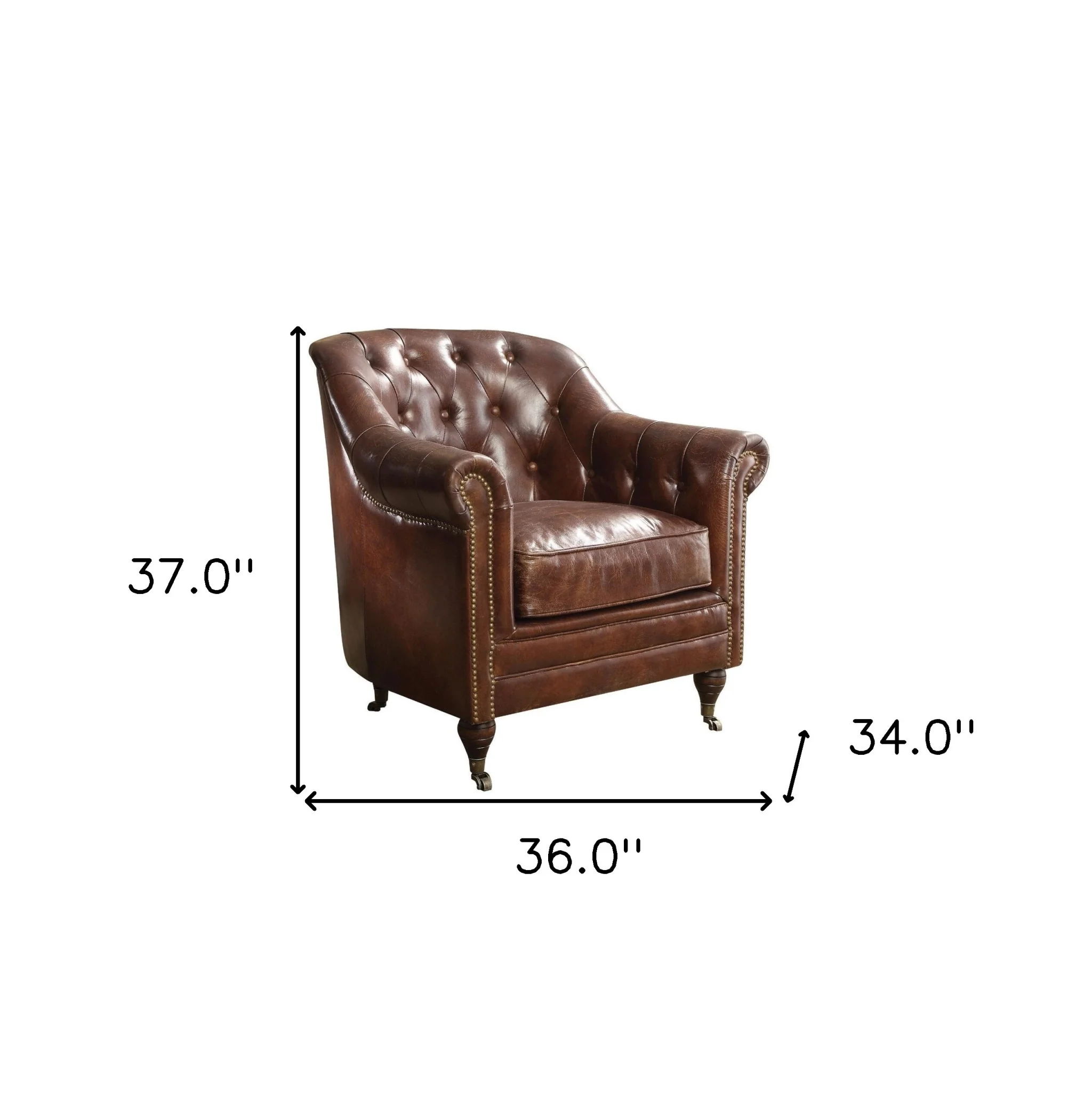 34" Top Grain Leather And Brown Tufted Chesterfield Chair By Homeroots - Image 7