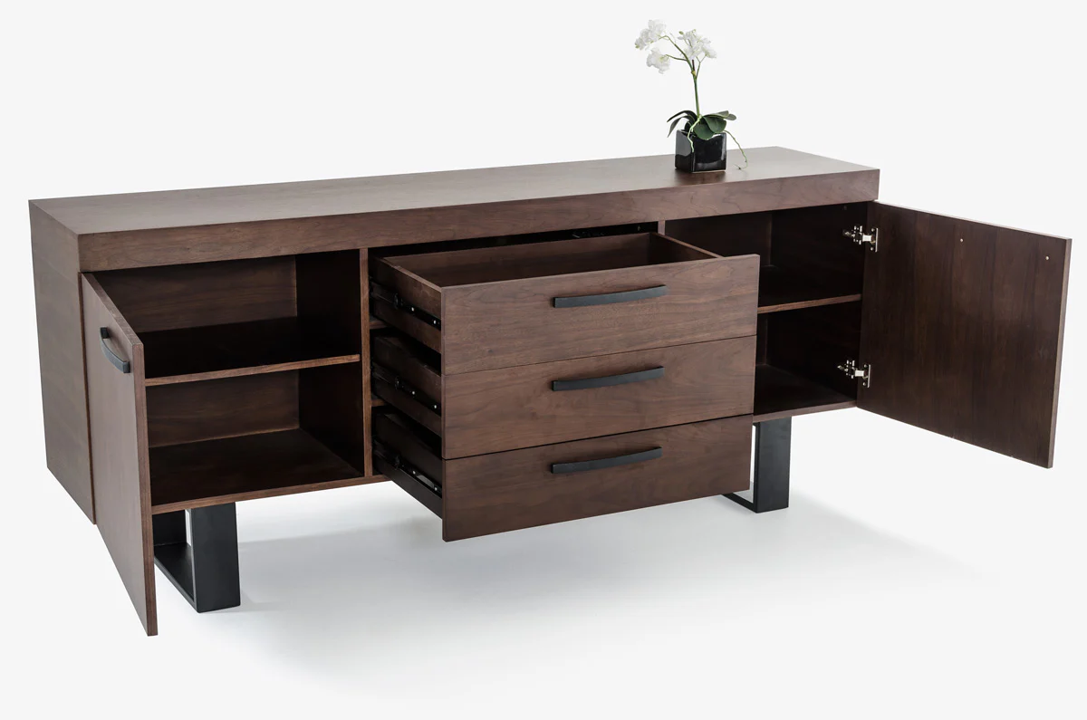 34' Walnut Veneer And Steel Buffet With 3 Drawers And 2 Doors By Homeroots - Image 2