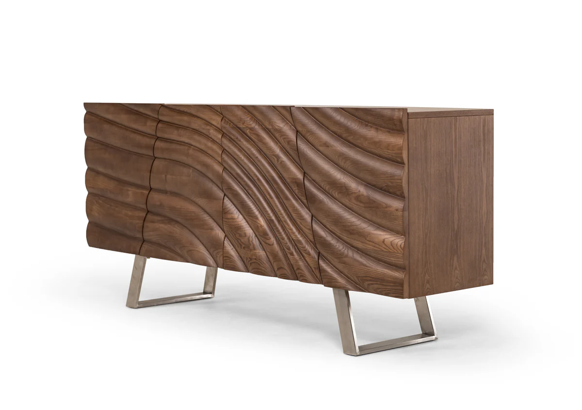 34' Walnut Wood Veneer And Steel Buffet By Homeroots - Image 2