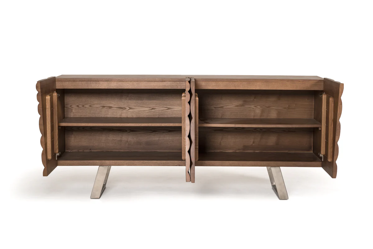 34' Walnut Wood Veneer And Steel Buffet By Homeroots - Image 3