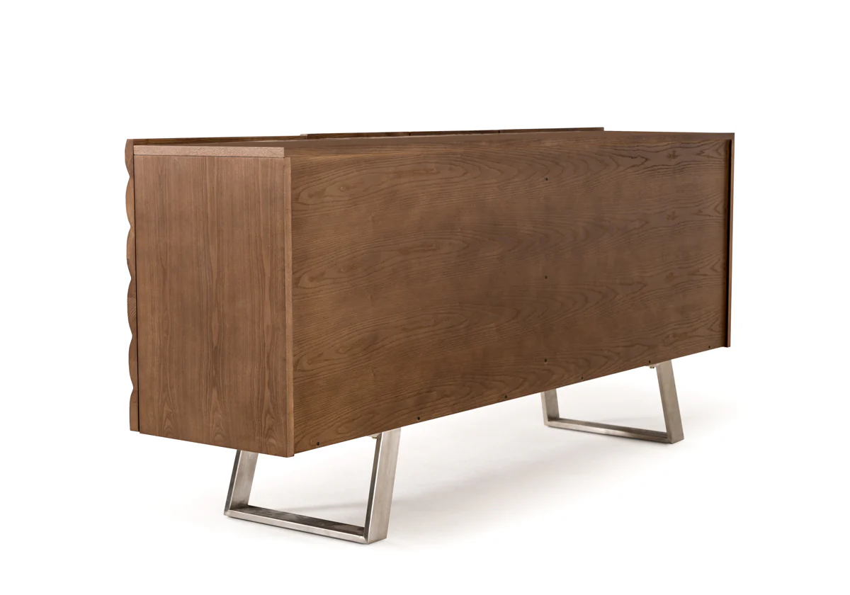 34' Walnut Wood Veneer And Steel Buffet By Homeroots - Image 4