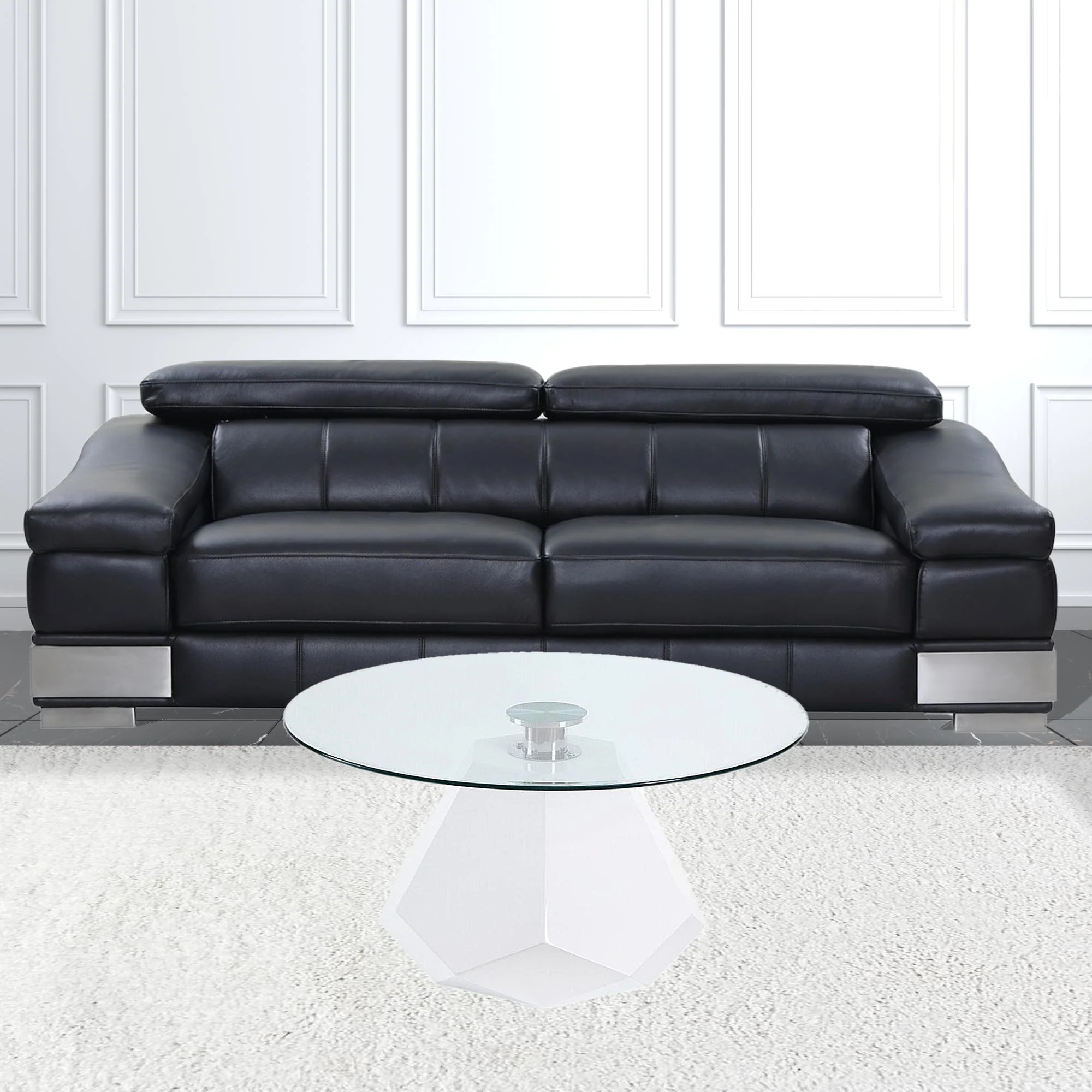34" White And Clear Glass And Manufactured Wood Round Coffee Table By Homeroots - Image 3
