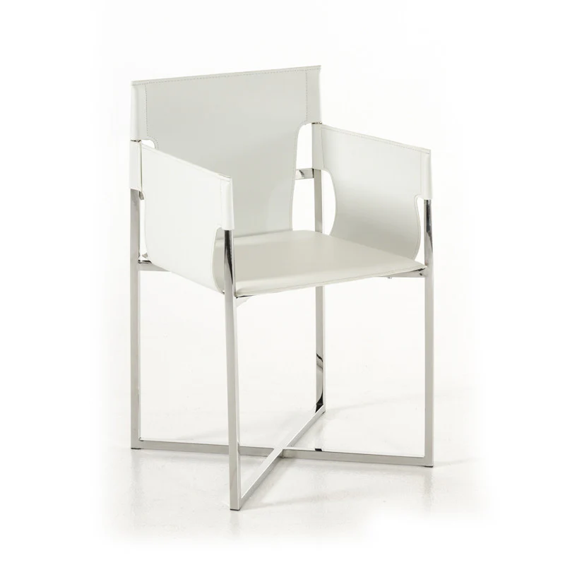 34' White Eco Leather And Stainless Steel Dining Chair By Homeroots - Image 3