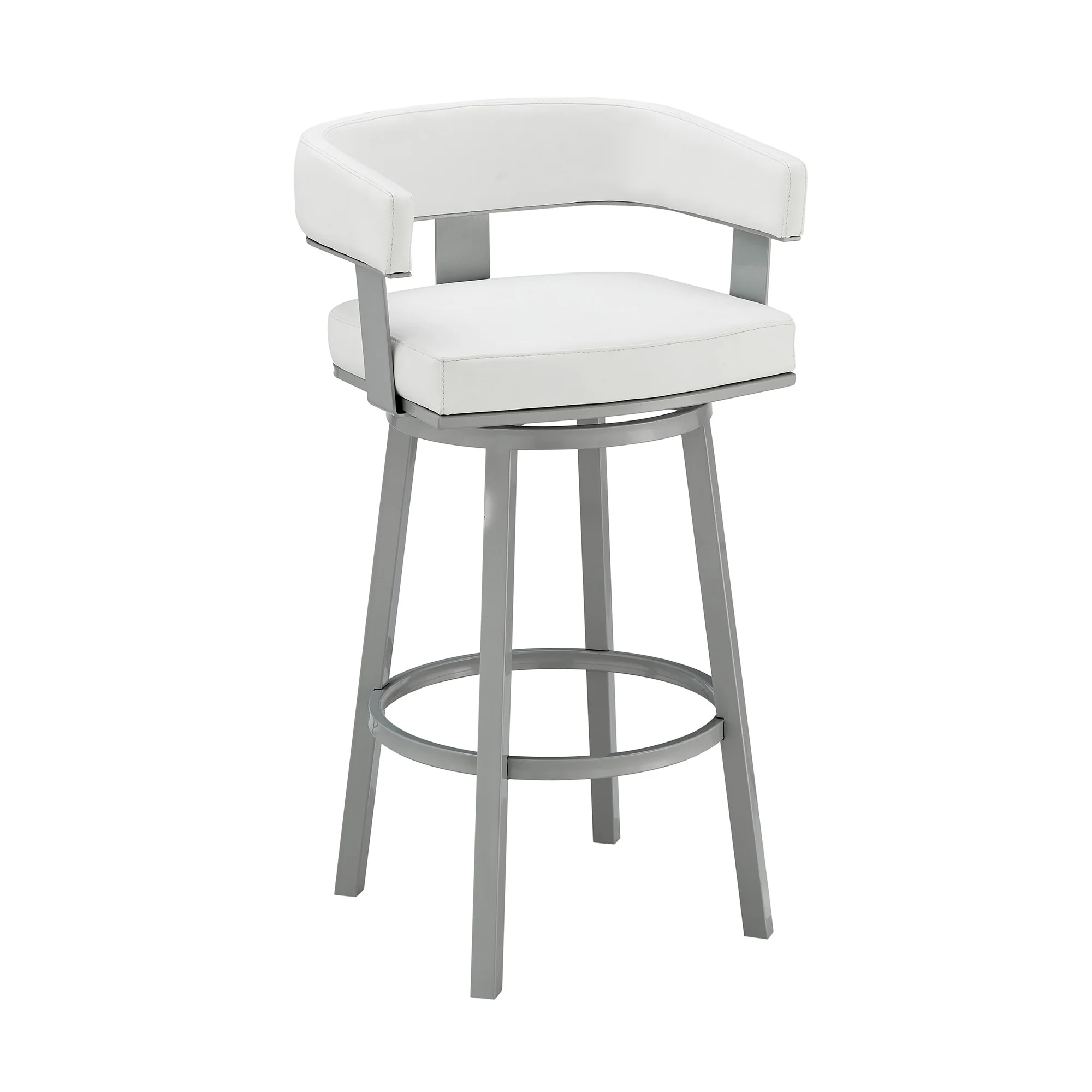 34" White Faux Leather And Iron Swivel Low Back Counter Height Bar Chair By Homeroots - Image 2