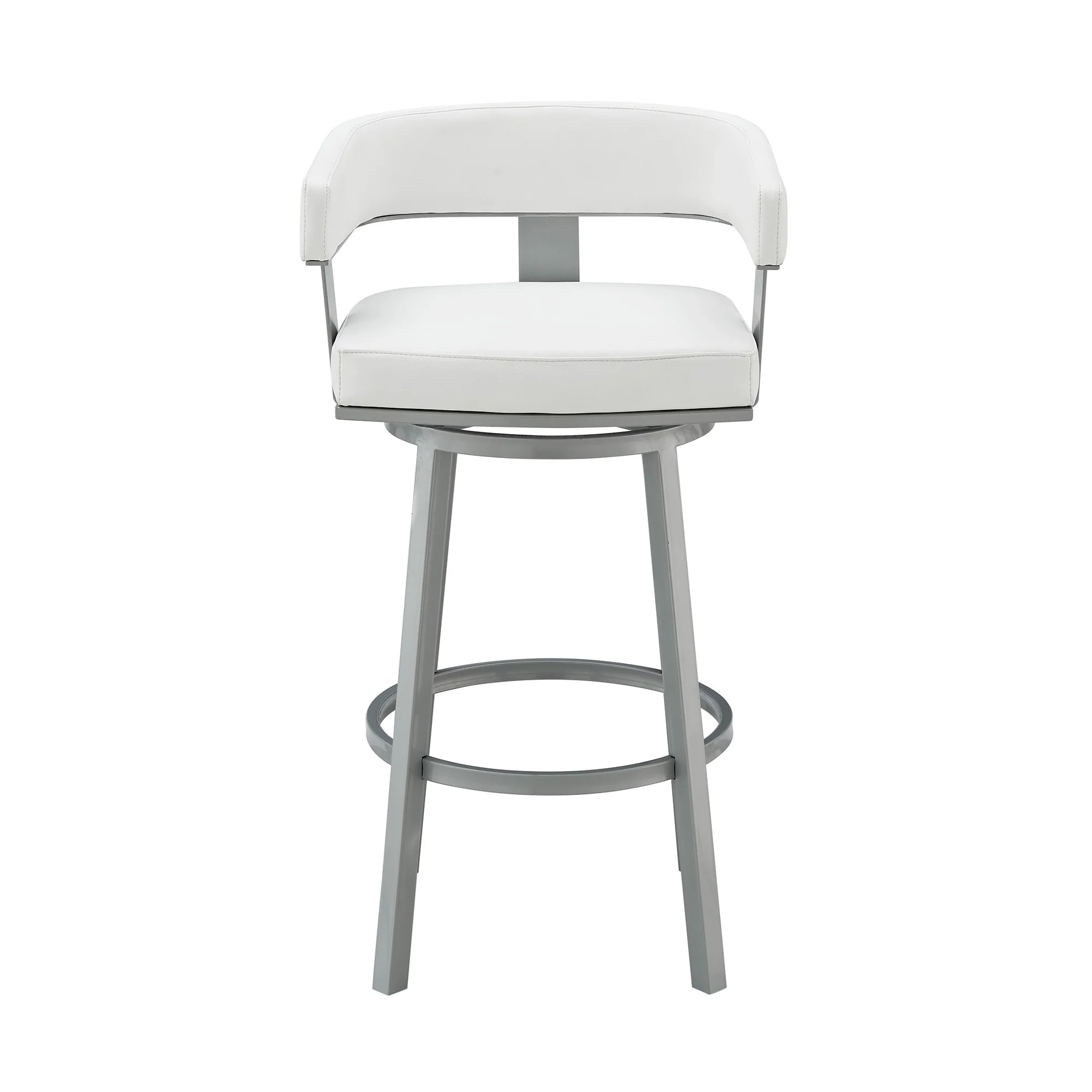 34" White Faux Leather And Iron Swivel Low Back Counter Height Bar Chair By Homeroots - Image 3