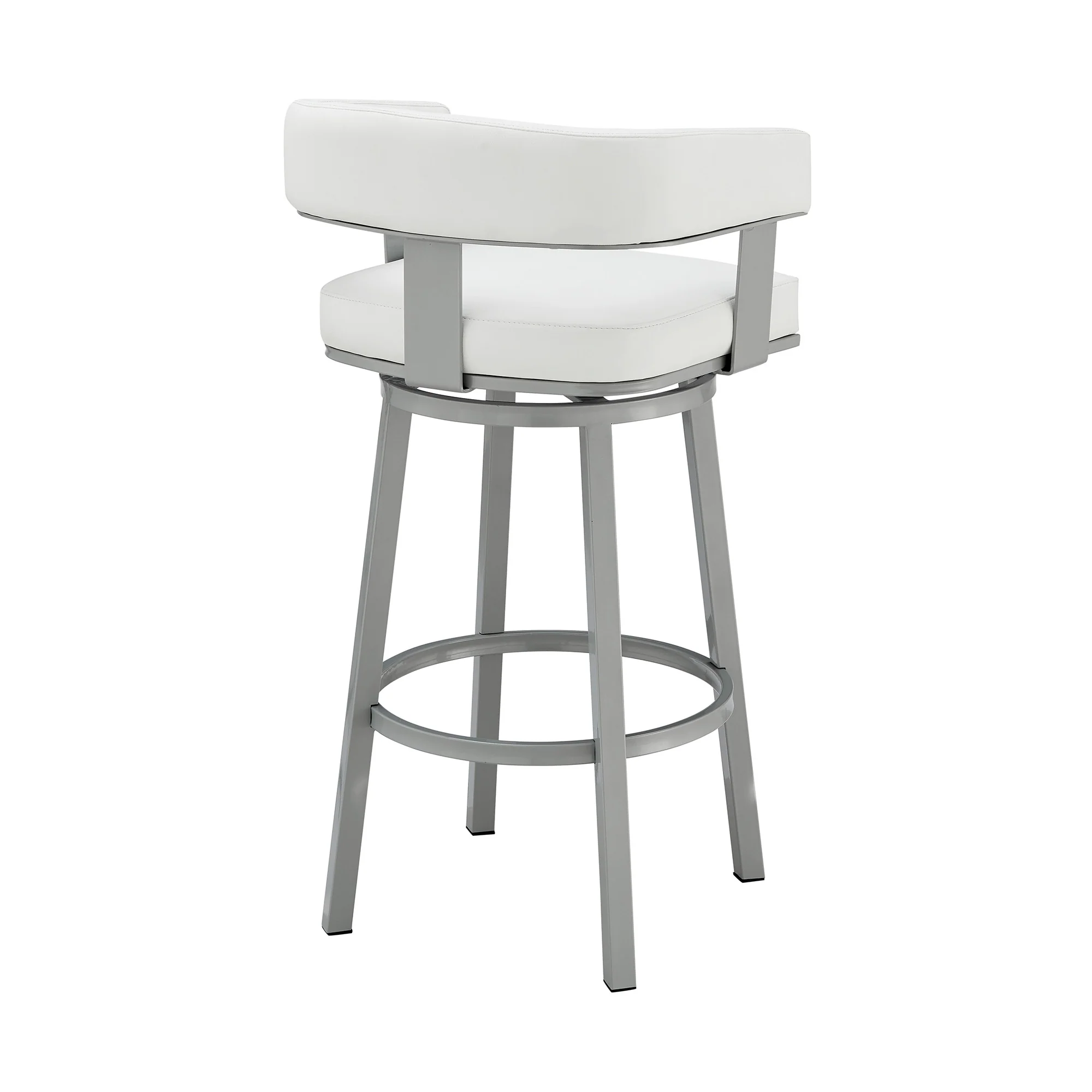 34" White Faux Leather And Iron Swivel Low Back Counter Height Bar Chair By Homeroots - Image 5