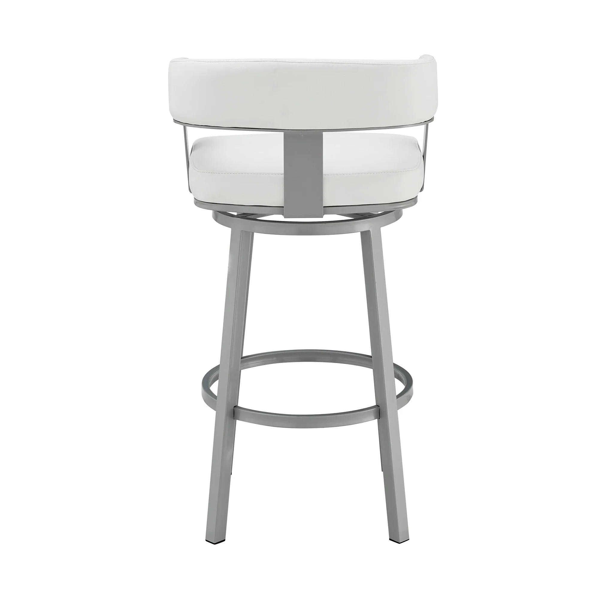 34" White Faux Leather And Iron Swivel Low Back Counter Height Bar Chair By Homeroots - Image 6