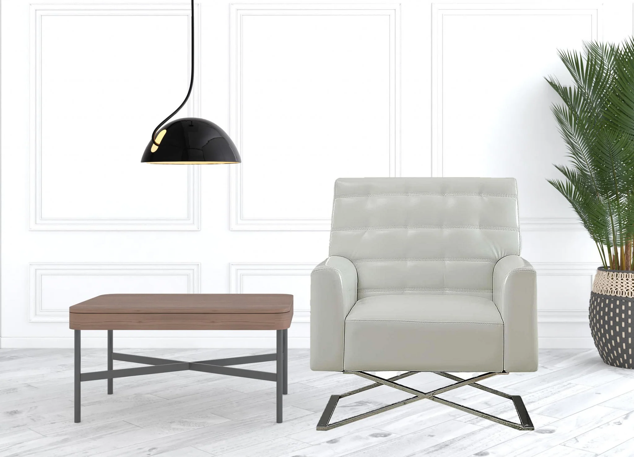 34" White Faux Leather And Steel Solid Color Club Chair By Homeroots - Image 2