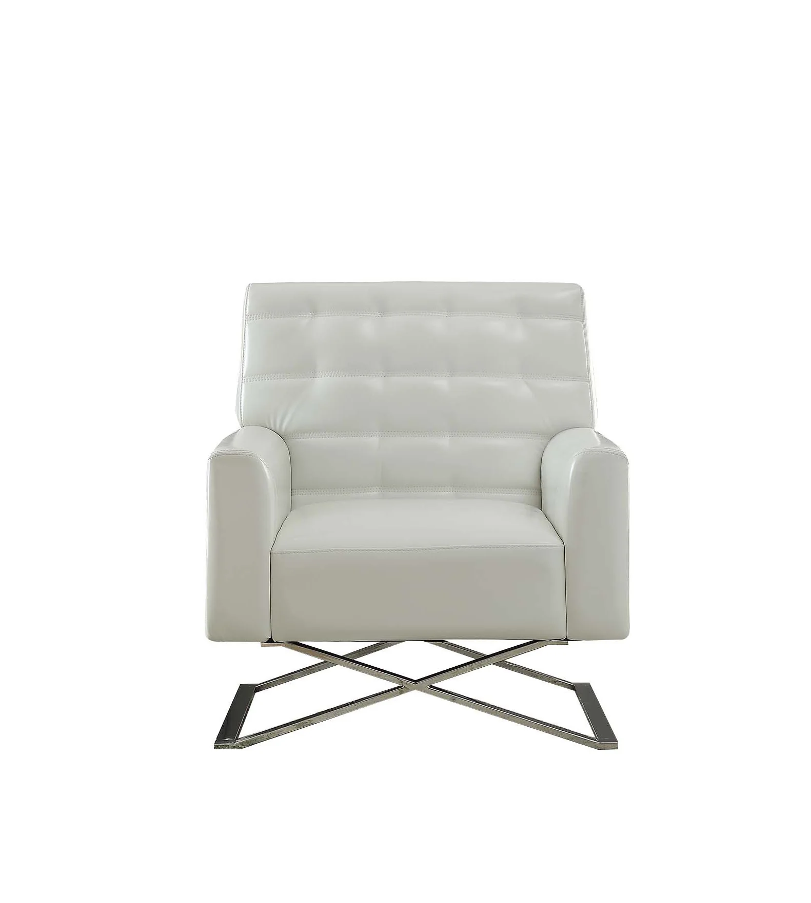 34" White Faux Leather And Steel Solid Color Club Chair By Homeroots - Image 3