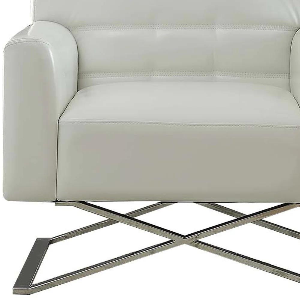 34" White Faux Leather And Steel Solid Color Club Chair By Homeroots - Image 4