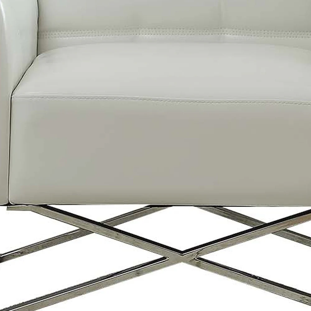 34" White Faux Leather And Steel Solid Color Club Chair By Homeroots - Image 5