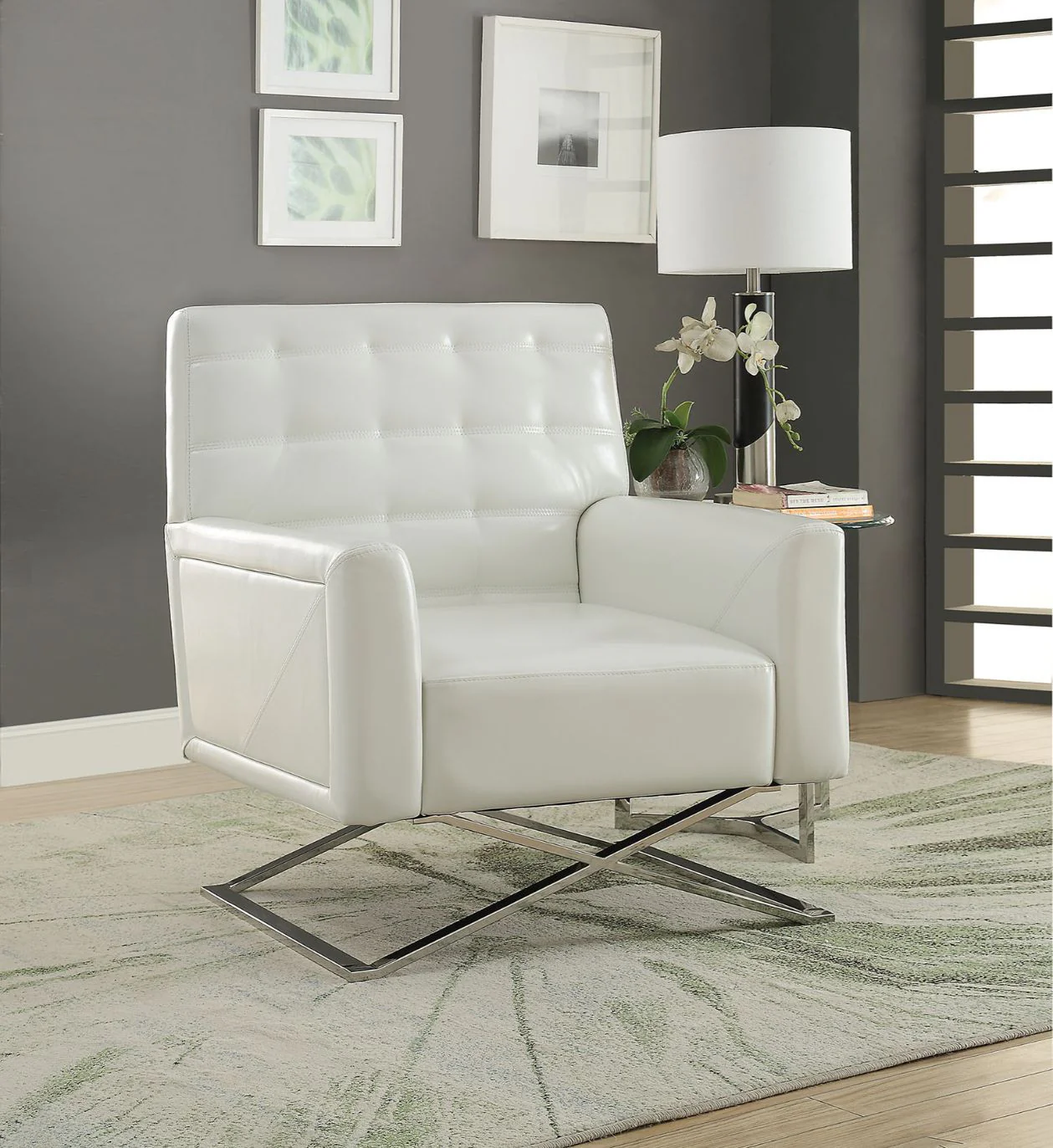 34" White Faux Leather And Steel Solid Color Club Chair By Homeroots - Image 6