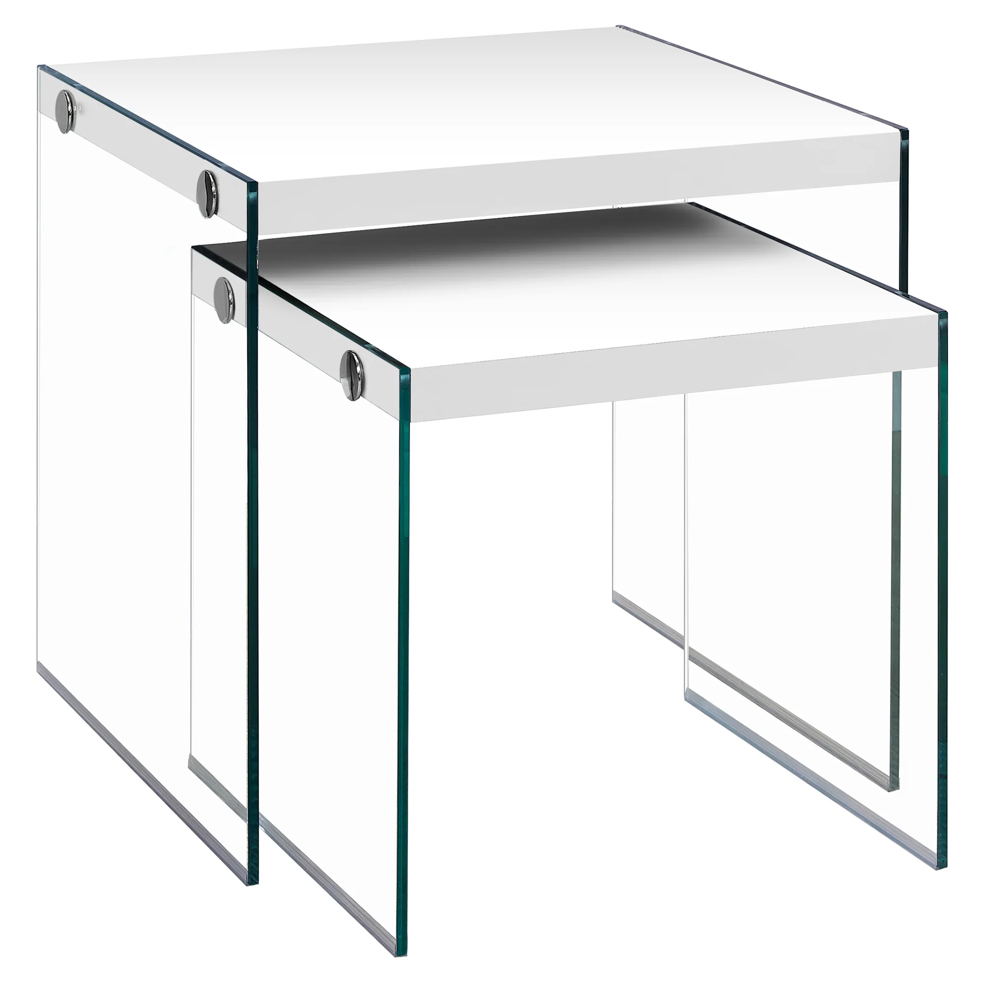 35.5" Glossy White Particle Board and Clear Glass Two Pieces Nesting Table Set By Homeroots - Image 2