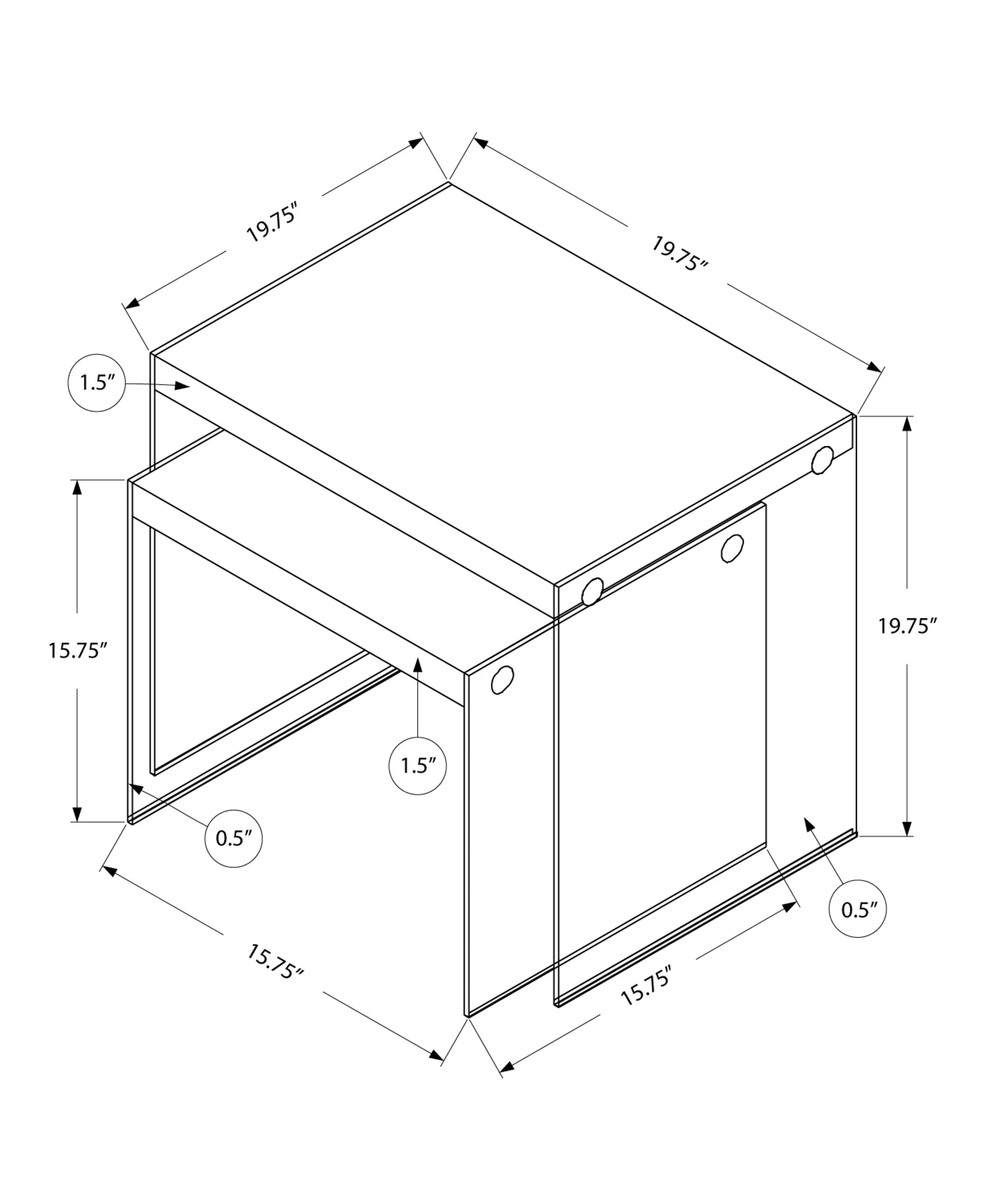 35.5" Glossy White Particle Board and Clear Glass Two Pieces Nesting Table Set By Homeroots - Image 4