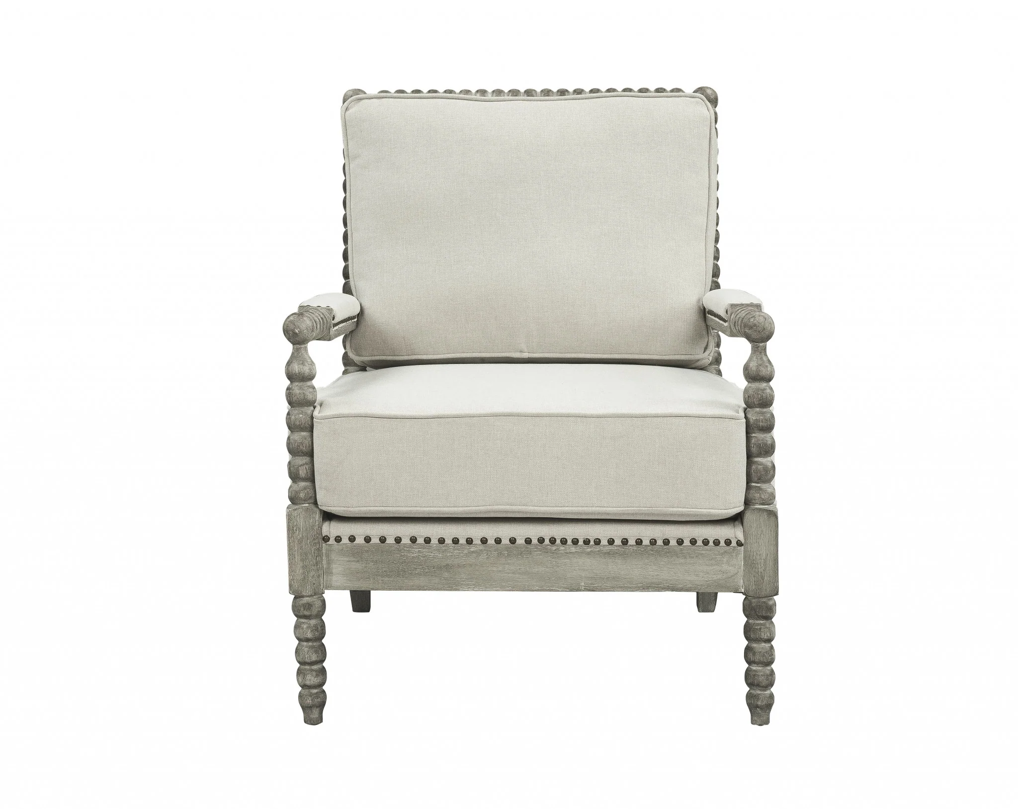 35" Beige Linen And Gray Oak Solid Color Club Chair By Homeroots - Image 2