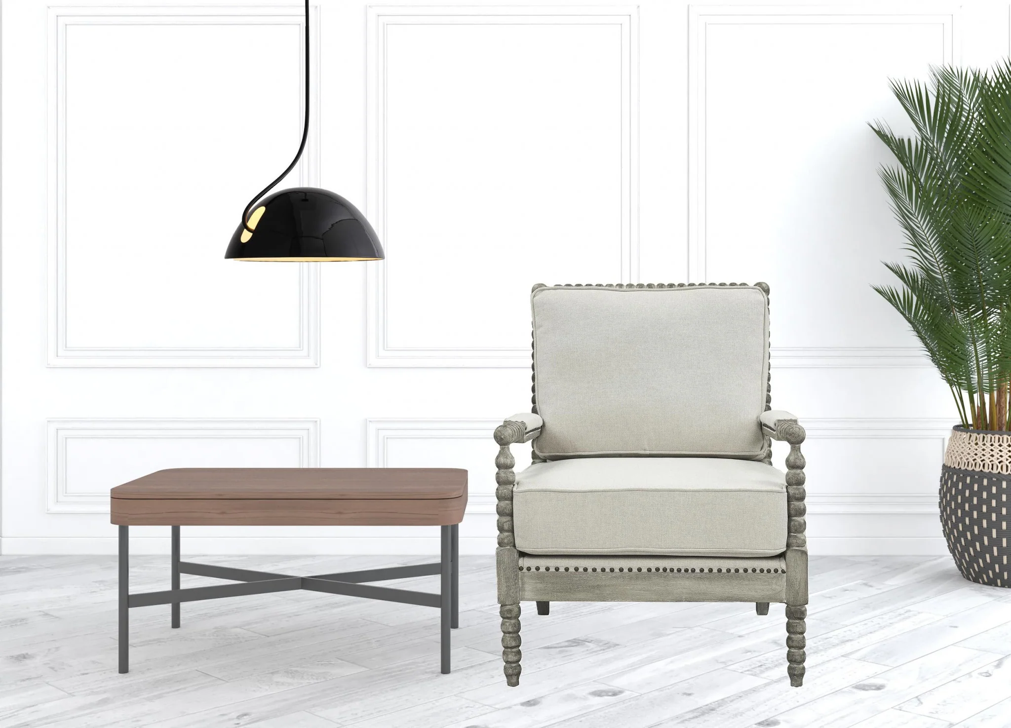 35" Beige Linen And Gray Oak Solid Color Club Chair By Homeroots - Image 3