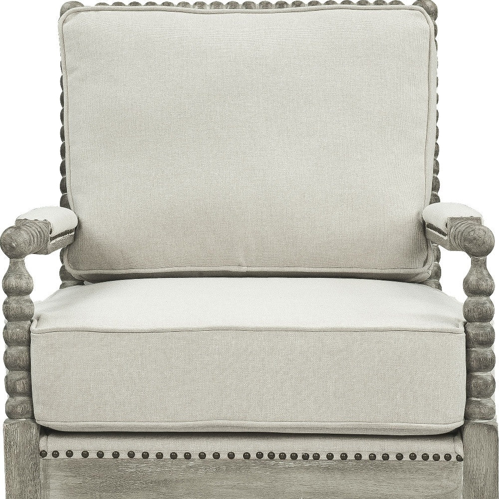 35" Beige Linen And Gray Oak Solid Color Club Chair By Homeroots - Image 4