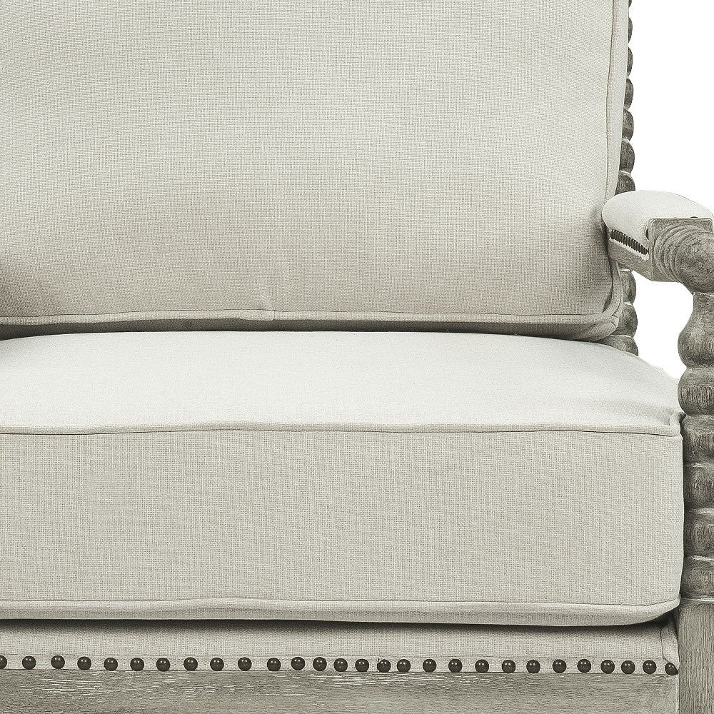 35" Beige Linen And Gray Oak Solid Color Club Chair By Homeroots - Image 5