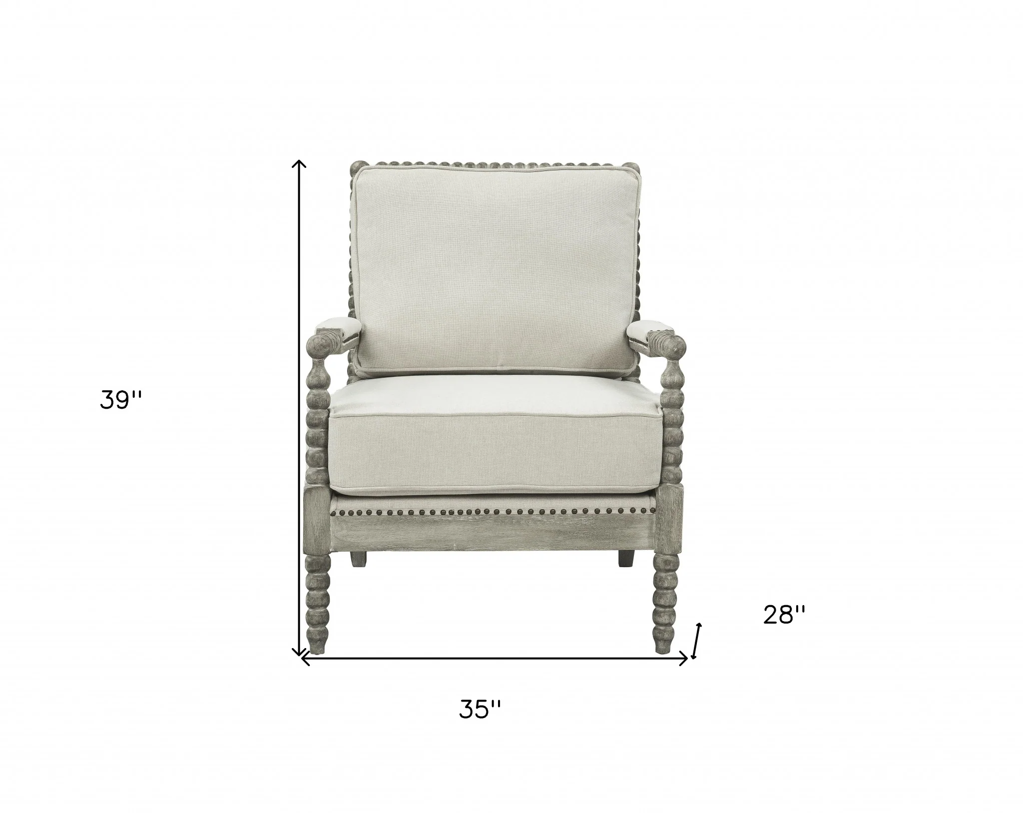35" Beige Linen And Gray Oak Solid Color Club Chair By Homeroots - Image 6
