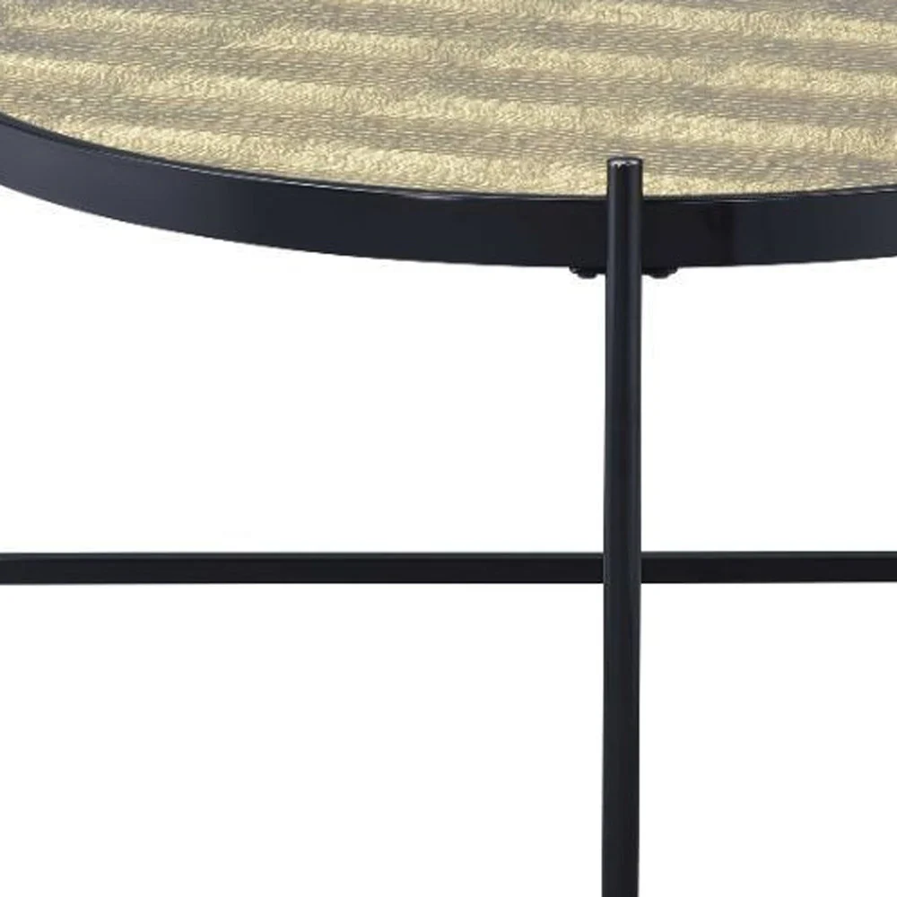 35" Black And Gold Glass And Manufactured Wood Round Coffee Table By Homeroots - Image 3