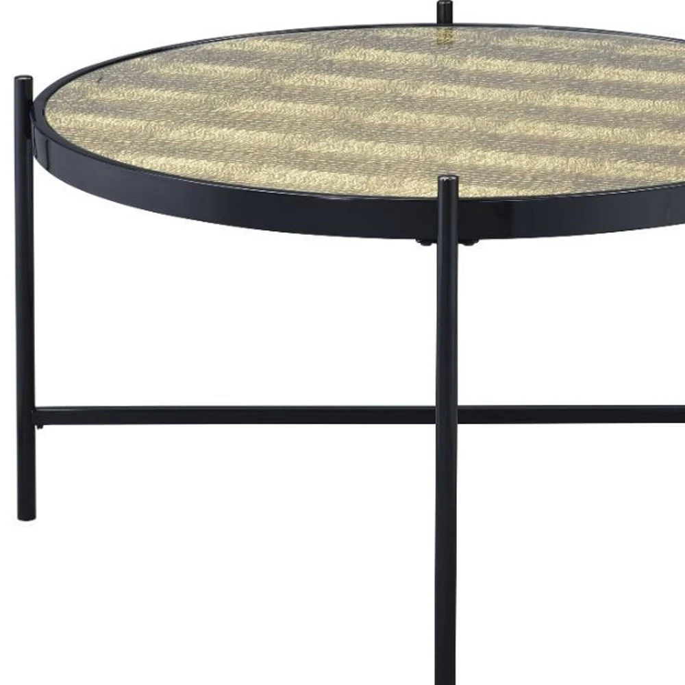 35" Black And Gold Glass And Manufactured Wood Round Coffee Table By Homeroots - Image 4