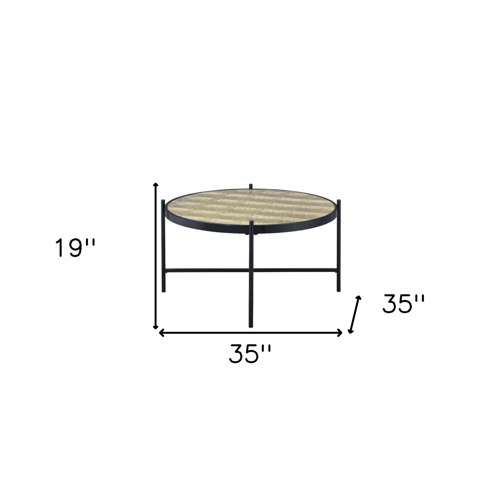 35" Black And Gold Glass And Manufactured Wood Round Coffee Table By Homeroots - Image 5