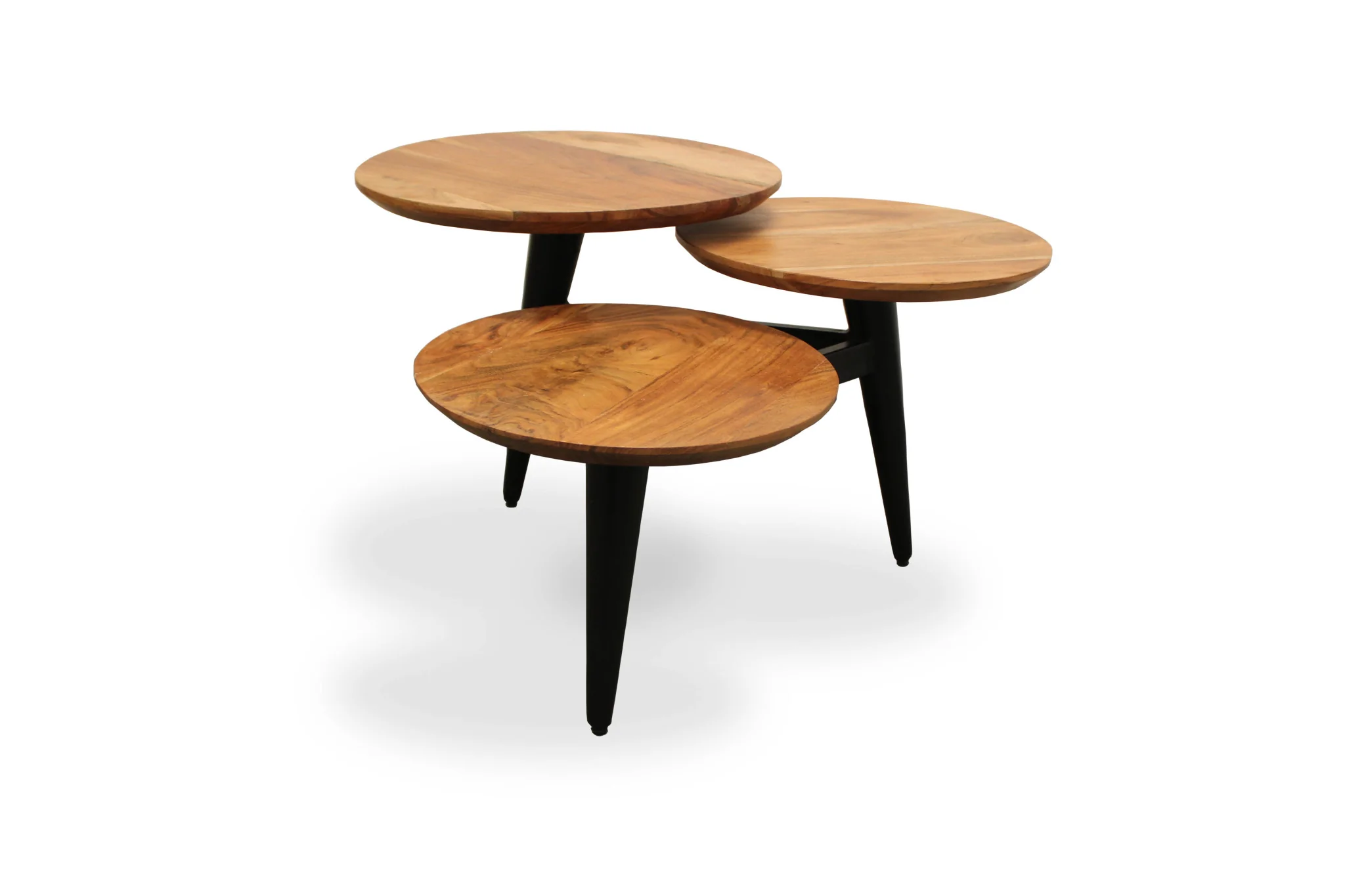 35" Black And Natural Brown Solid Wood Round Distressed Coffee Table By Homeroots - Image 2