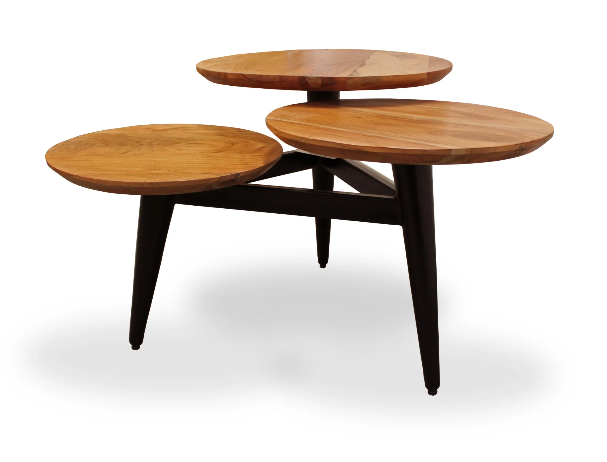 35" Black And Natural Brown Solid Wood Round Distressed Coffee Table By Homeroots - Image 3
