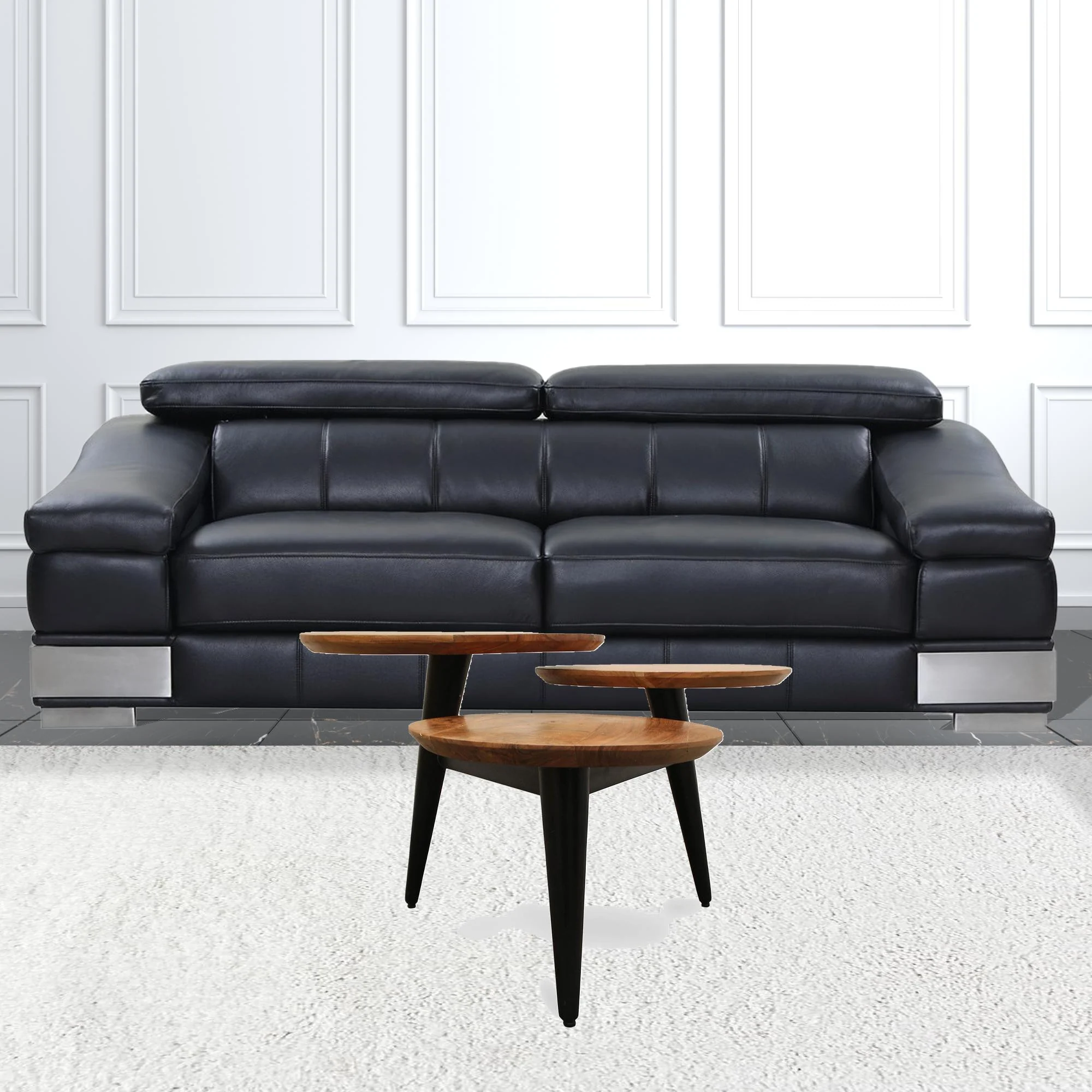 35" Black And Natural Brown Solid Wood Round Distressed Coffee Table By Homeroots - Image 5