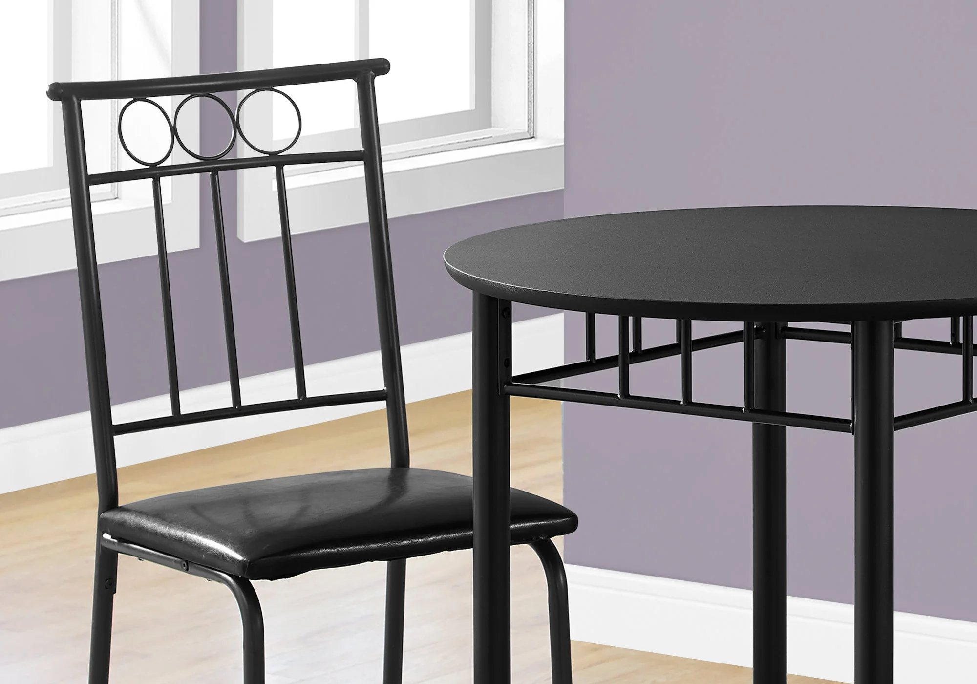 35" Black Leather Look Foam And Metal Three Pieces Dining Set By Homeroots - Image 3