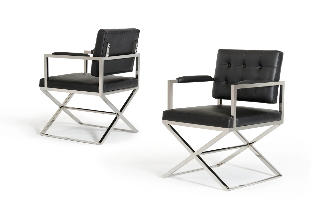 35' Black Leatherette And Stainless Steel Dining Chair By Homeroots - Image 2